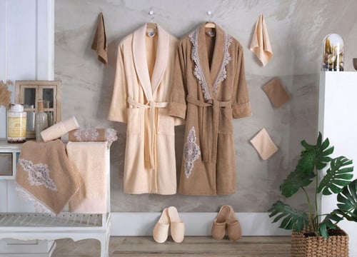 طقم أرواب و مناشف حمام قطن بيرلا تركي (14 قطعة)