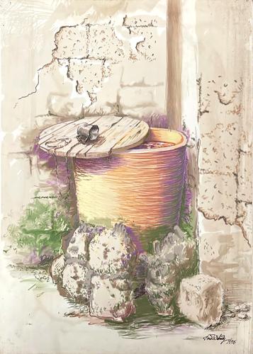 Artistic painting - water jar - by the artist Foua...