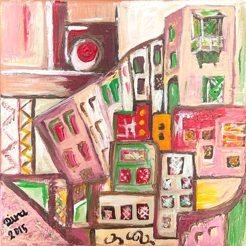 Artistic painting - houses - by the artist Dina -...
