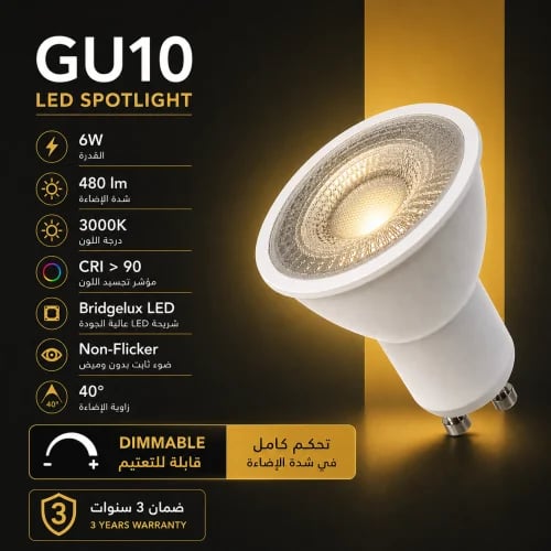 GU10 6W 480lm 3000K High CRI Dim