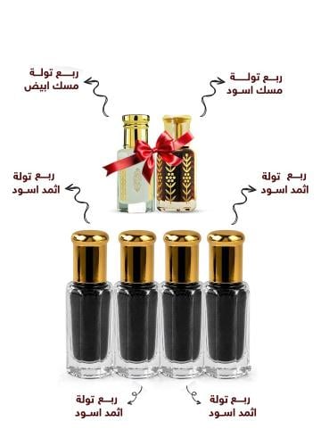 عرض توزيعات بيت الكحل ( 4 ربع توله اثمد اسود الاصفهاني + (ربع تولة مسك ابيض + ربع تولة مسك اسود )