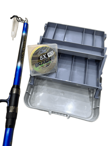 بكج الصيد قصبة سموره + ماكينة حديد + خيط حرير + صن...