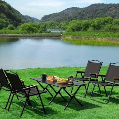 طاولة رحلات لون اسود مع 4 كراسي لون بيج