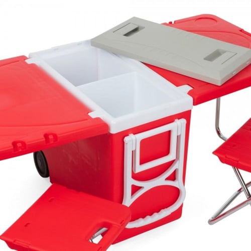 ثلاجة متحولة 4في1 مع طاولة سفر وكراسي وعجلات