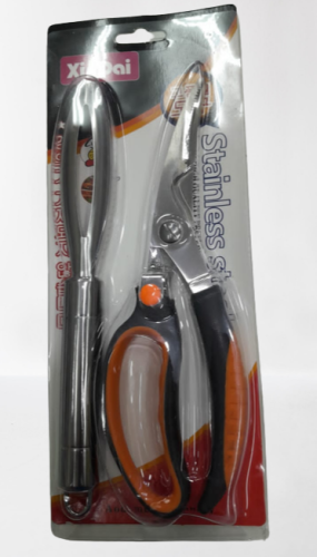 مقص استيل مع مسن ومقشرة سمك