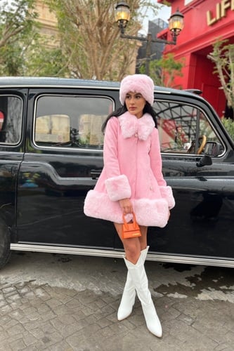 Luxury Pink Coat with Headband