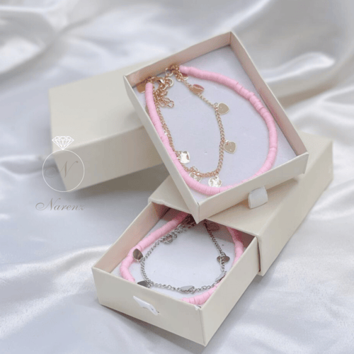 خلخال مزين بحبات من الخرز الوردي يتكون من سلسلة رف...