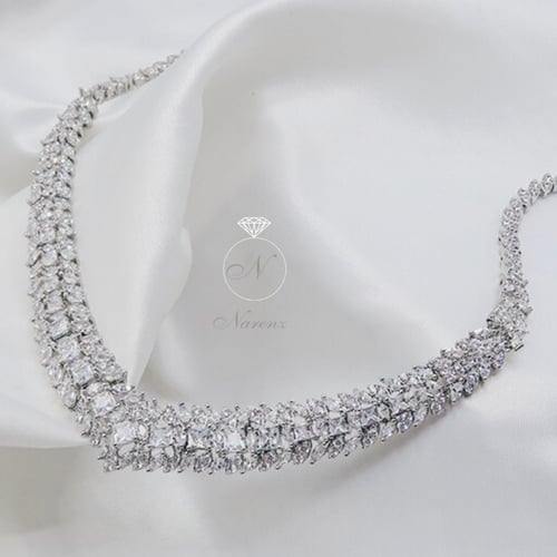 طقم مجوهرات مرصع بأحجار الزركون- فضي