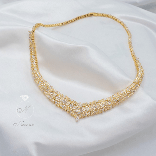 طقم مجوهرات مرصع بأحجار الزركون - ذهبي