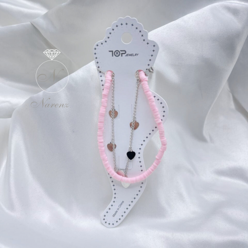 خلخال مزين بحبات من الخرز الوردي يتكون من سلسلة رف...