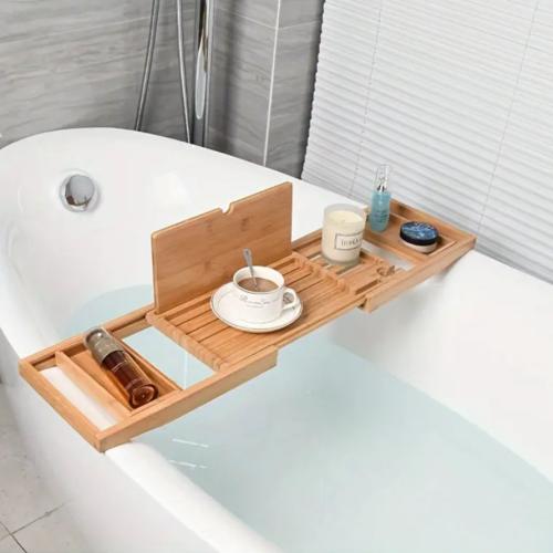 صينية حوض الاستحمام القابلة للتوسيع من الخيزران