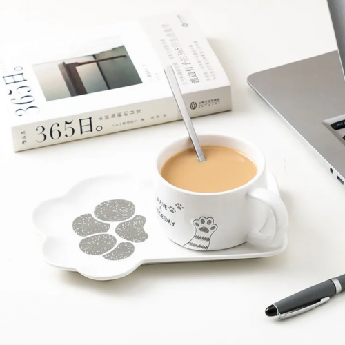 كوب منقوش القط المخلب مع صحن بسعة 175 مل