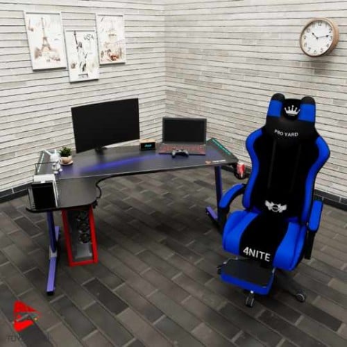 كرسي العاب قيمنق أزرق مع طاولة العاب زاوية لون أزر...