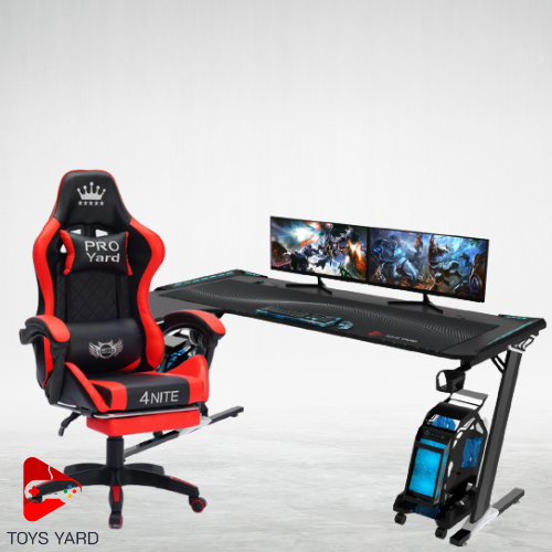 كرسي العاب قيم أحمر مع طاولة العاب زاوية لون أسود