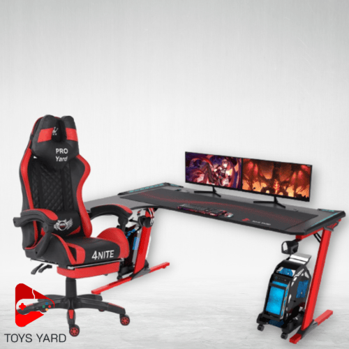 كرسي العاب قيمنق أحمر مع طاولة العاب زاوية لون أحم...