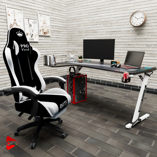 كرسي العاب قيم أبيض مع طاولة العاب زاوية لون أبيض