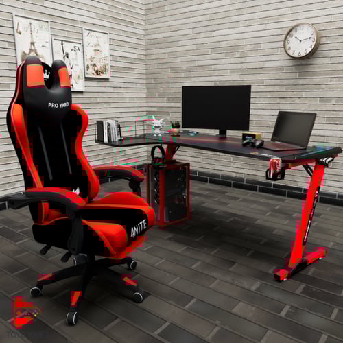 كرسي العاب قيمنق أحمر مع طاولة العاب زاوية لون أحم...