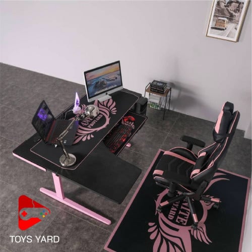 كرسي قيمنق مع طاولة قيمنق زاوية لون وردي بأسود