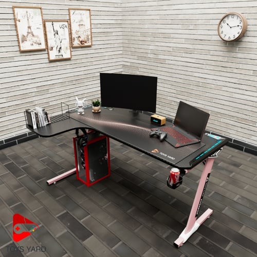 كرسي العاب قيم وردي بأبيض مع طاولة العاب زاوية لون...