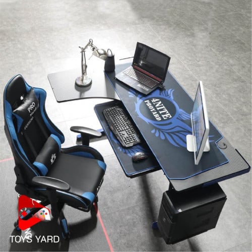 كرسي العاب قيمنق مع طاولة قيم لون أزرق بأسود
