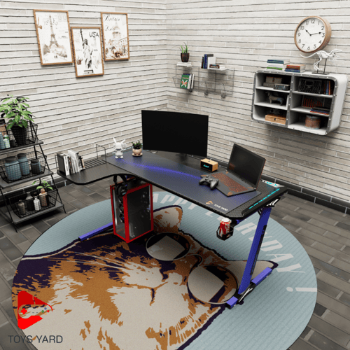 كرسي العاب قيمنق أزرق مع طاولة العاب زاوية لون أزر...