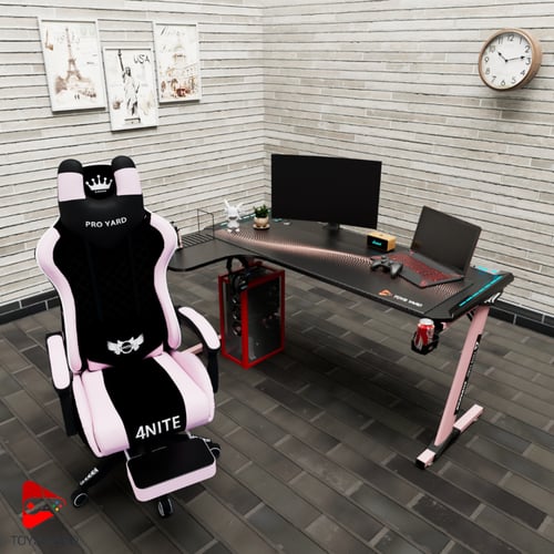 كرسي العاب قيمنق بنك بأسود مع طاولة العاب زاوية لو...