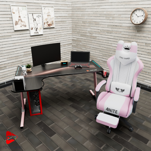 كرسي العاب قيمنق بنك بأبيض مع طاولة العاب زاوية لو...