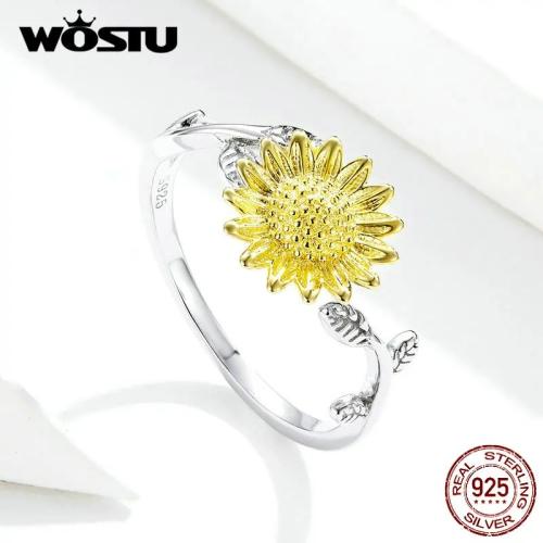 خاتم من الفضة الإسترليني على شكل دوار الشمس للنساء...