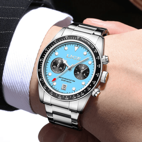 LIGE-Men ساعة يد كوارتز مقاومة للماء من الفولاذ ال...