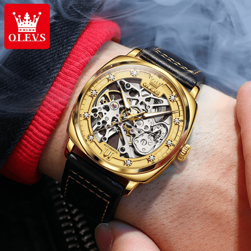 OLEVS ساعة رجالية ميكانيكية مقاومة للماء مضيئة حزا...