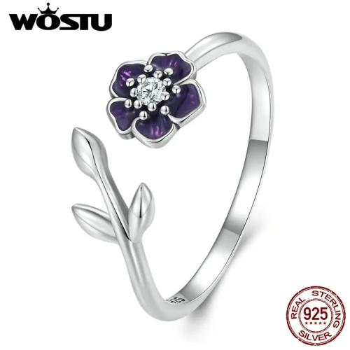 خاتم نسائي مفتوح ارجواني من الفضة الاسترليني 925