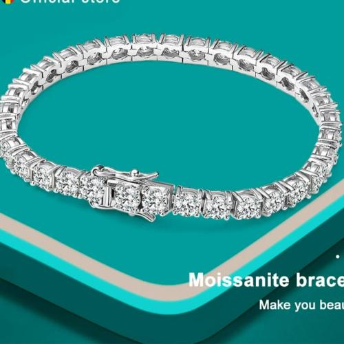 سوار نسائي مويسانيتي s925 فضة مطلي بللذهب الأبيض