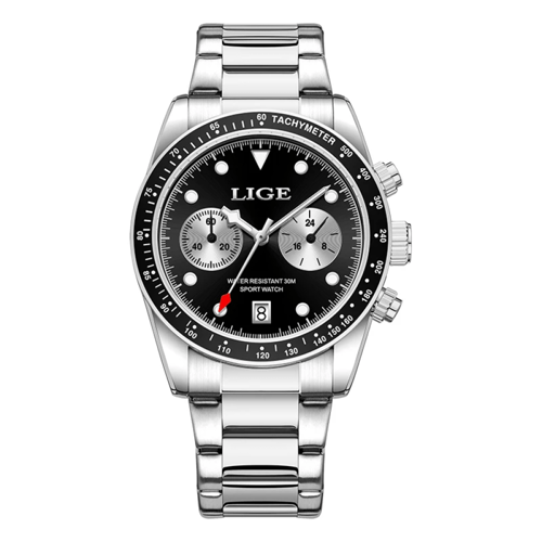 LIGE-Men ساعة يد كوارتز مقاومة للماء من الفولاذ ال...