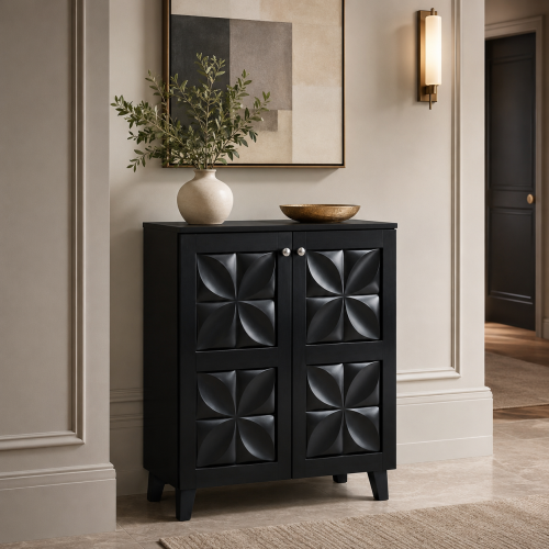 جزامه كونسول بخامة خشب MDF ومعدن أسود وأبيض 80 × 34 × 95 سم