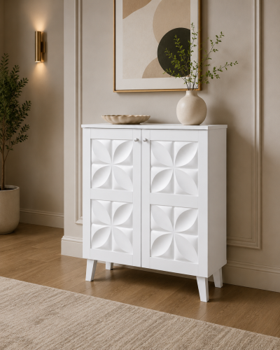 جزامة بيضاء بخامة خشب MDF ومعدن أبيض 80 × 34 × 95 سم