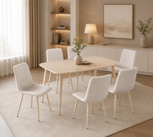 طاولة طعام خشب 6 كرسي M-023 BEIGE