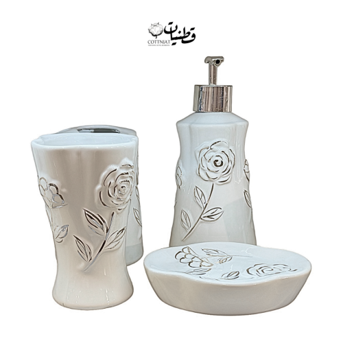 اكسسوار مغسلة ابيض ذهبي فاخر ٣ -٤ قطع