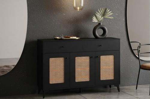 جزامة 3 أبواب بخامة خشب MDF أسود 120 × 35 × 95 سم
