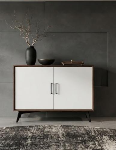 جزامة صغيرة مودرن بخامة خشب MDF أبيض وبني 80 × 35 × 95 سم