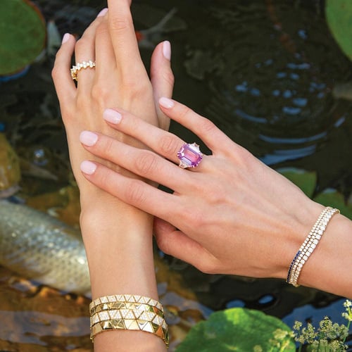 Triangle cut gold plated full stone copper Bracele...