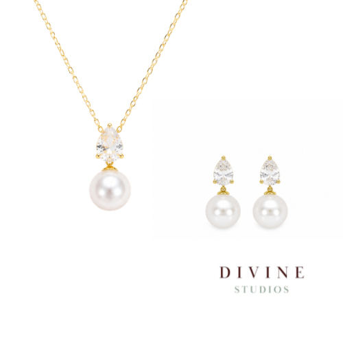 Water drop gold plated necklace & earrings set