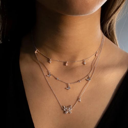 Butterfly & Circles silver 925 Necklace