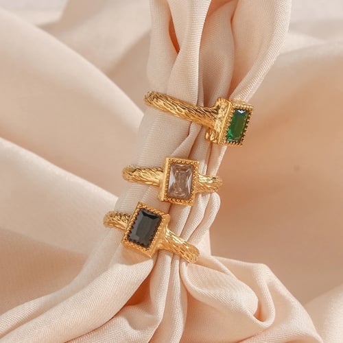 gold plated steel resizable black stone ring