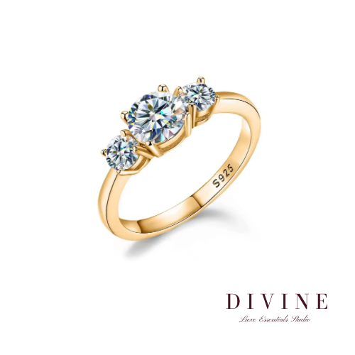 Three stones silver gold plated ring