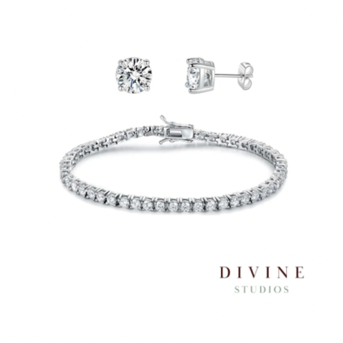 Tennis silver plated bracelet & earrings set