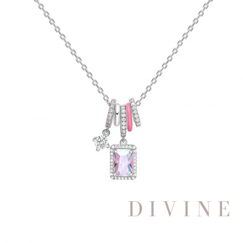 Charming pink Multiple Circle silver 925 necklace