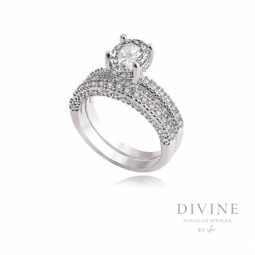 خاتمين مطلي فضه مرصع بحجر زيركون مايكرو