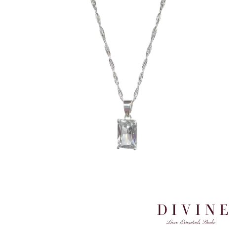 long square silver necklace