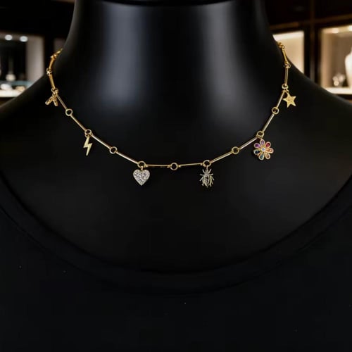 Fun charms gold plated copper Necklace