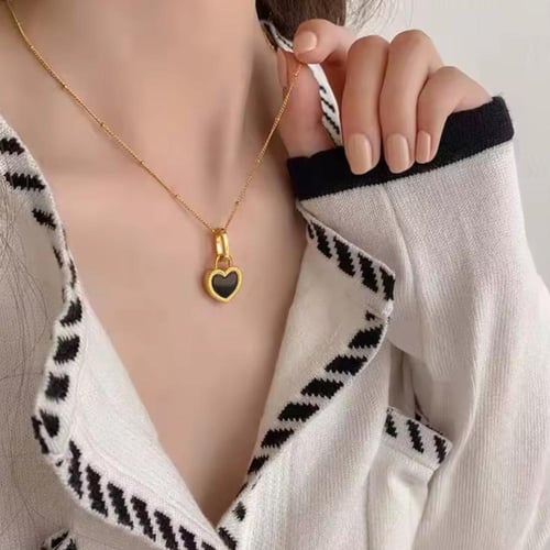 two faces black and white golden heart necklace